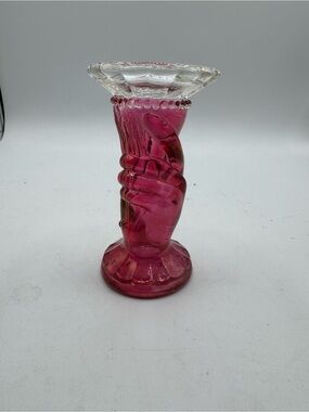 Vintage L.E. Smith Iridescent Ruby Flash Liberty Torch Hand Bud Vase
